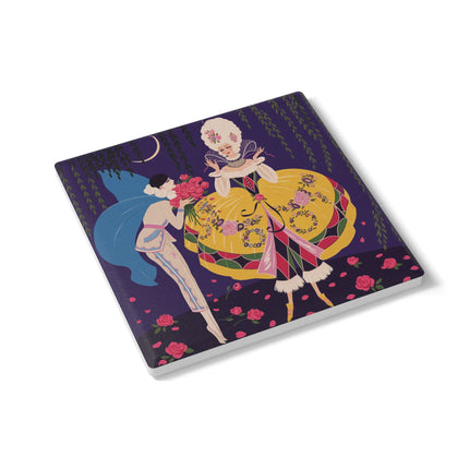 🌹🌙 The Queen Of The Midnight Roses Ceramic Coaster – Art Deco Garden Fantasy