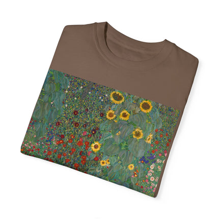 Farm Garden with Sunflowers by Gustav Klimt Unisex Garment-Dyed T-shirt