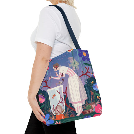 🐠🌸 The Lady Of The Enchanted Aquarium Tote Bag – Art Deco Garden Fantasy