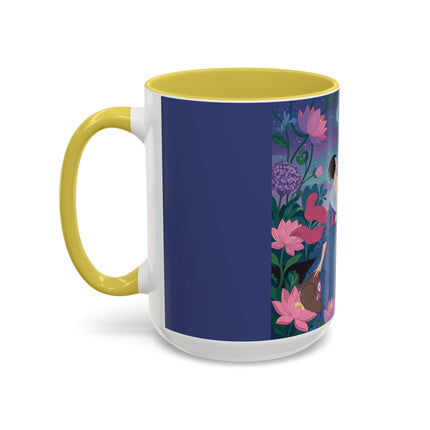 The Lady And The Morning Song Colorful Mugs – Art Deco Botanical Elegance