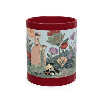 🐈🥾 The Lady & Puss In Boots In The Flower Garden Ceramic Mug – Art Deco Storybook Whimsy