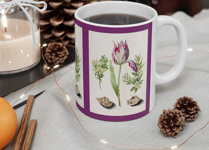 Tulip, Branches of Myrtle, and Shells by Maria Sibylla Merian Ceramic Mug 11oz