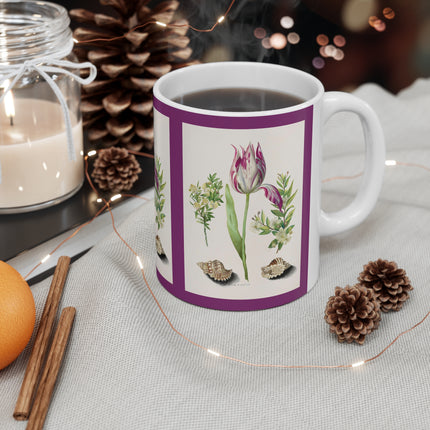 Tulip, Branches of Myrtle, and Shells by Maria Sibylla Merian Ceramic Mug 11oz