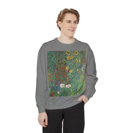 Farm Garden with Sunflowers by Gustav Klimt Unisex Garment-Dyed Sweatshirt