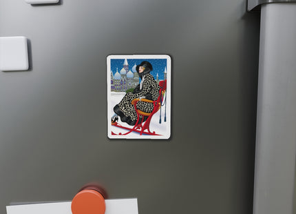 Elegant Winter Woman in Sleigh Die-Cut Magnets (5 Sizes)