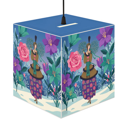 🌹❄️ The Holly Rose Of Winter Light Cube Lamp – Art Deco Christmas Garden