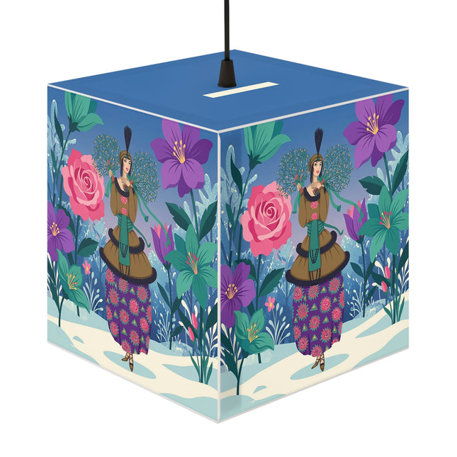 🌹❄️ The Holly Rose Of Winter Light Cube Lamp – Art Deco Christmas Garden