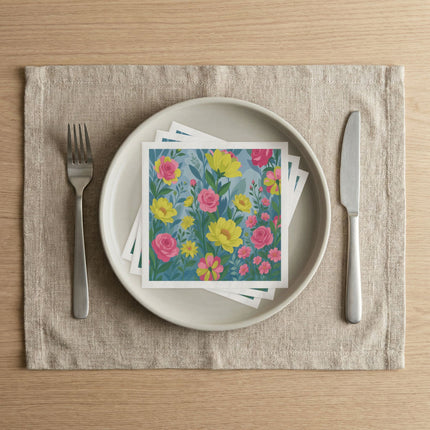 🌸🌼 The Pink Rose And Golden Blossom Garden Napkins – Whimsical Botanical Floral Art