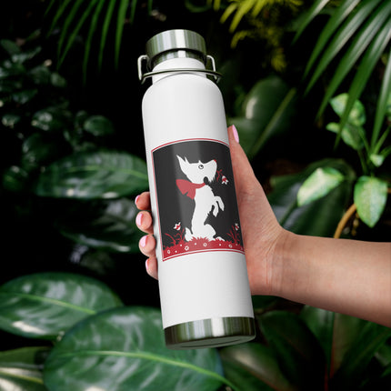 The Enchanting White Terrier with a Red Bow Copper Vacuum Insulated Bottle, 22 oz