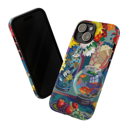 Floral Fishbowl Still Life Phone Case – Vibrant Harmony & Colorful Life