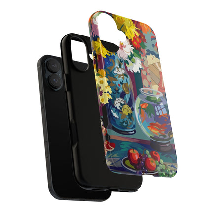 Floral Fishbowl Still Life Phone Case – Vibrant Harmony & Colorful Life