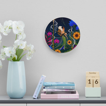 🌻🌙 The Midnight Sunflower Garden Acrylic Wall Clock – Art Deco Floral Fantasy