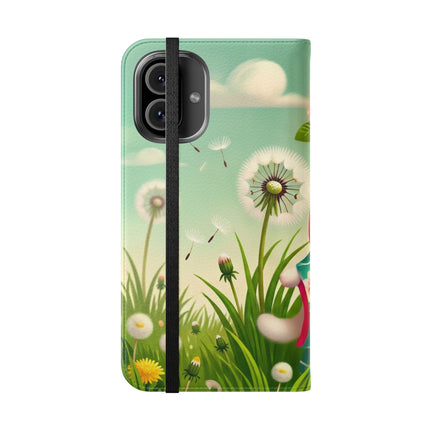 🌾🌼 Geisha Kitten and the Dandelion Wish Flip Case – Gentle Wishes & Quiet Wonder