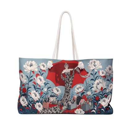 ❤️🌺 The Scarlet Parasol Spectacle Weekender Bag – Art Deco Fashion Elegance