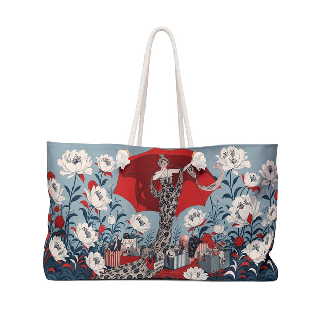 ❤️🌺 The Scarlet Parasol Spectacle Weekender Bag – Art Deco Fashion Elegance
