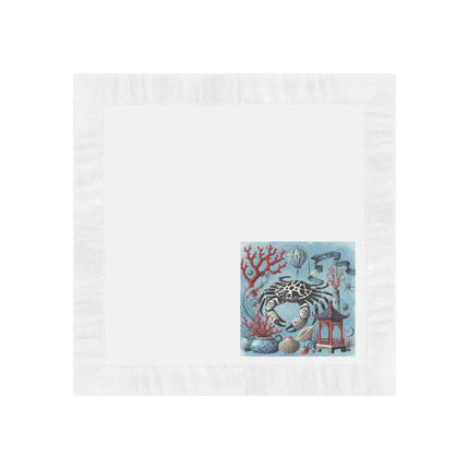 Spotted Crab & Pagoda White Coined Napkins – Mystical Ocean & Asian Harmony
