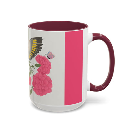 Goldfinch & Pink Flowers Colorful Mugs – Vibrant Spring & Bold Beauty