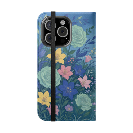 🌸💙 The Lovers In The Enchanted Garden Flip Case – Art Deco Floral Romance