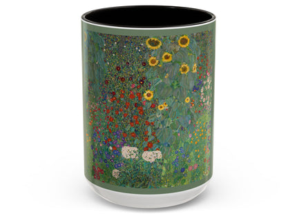 Farm Garden with Sunflowers by Gustav Klimt Colorful Mugs (11oz, 15oz)