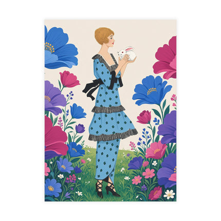 🐇🌺 The Little Rabbit Garden Postcards With Envelopes – Art Deco Floral Whimsy