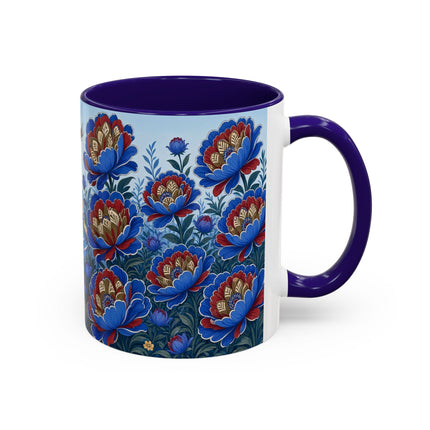 💙🌺 The Sapphire Blossom Garden Dancer Colorful Mug – Art Deco Fashion Fantasy