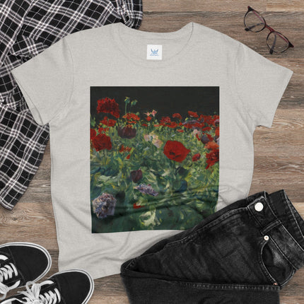 Poppies (A Study of Poppies for Carnation, Lily, Lily, Rose) by John Singer Sargent Women's Midweight Cotton Tee