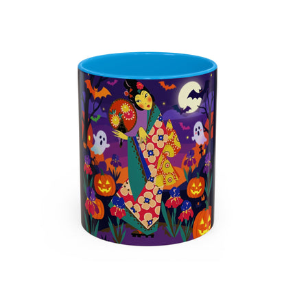 🌙🎃 The Moonlit Garden Masquerade Colorful Mug – Floral Halloween Charm
