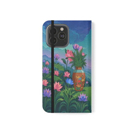 🌸🏔️ The Lady Of The Lotus Valley Flip Case – Art Deco Botanical Reverie