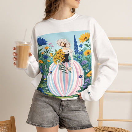 🌻🎀 The Sunflower Garden Bouquet Crewneck Sweatshirt – Art Deco Floral Elegance