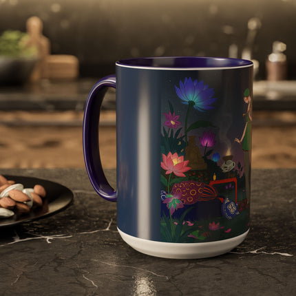 Moonlit Incense Ceremony Colorful Mugs – Art Deco Meditation Garden