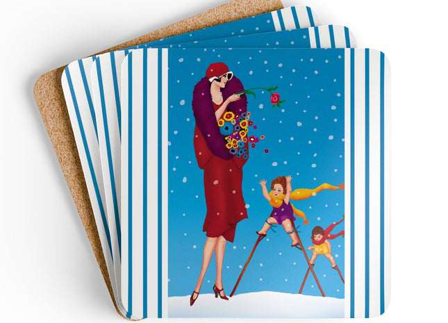 Snowfall & Couture Corkwood Coaster Set
