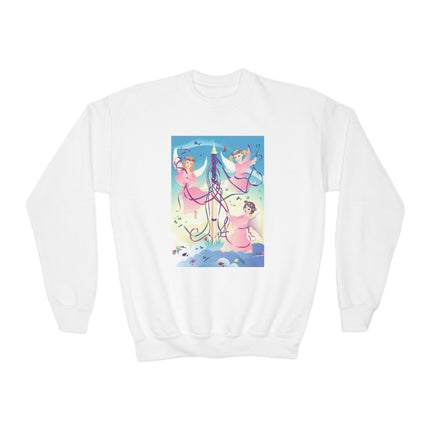 Angelic Revelry Youth Crewneck Sweatshirt – Celestial Joy & Whimsical Wonder