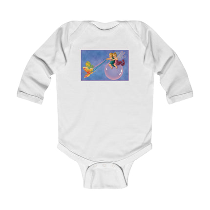 Flight of the Fairies Baby Long Sleeve Bodysuit – Whimsical Bubble Ride & Butterfly Magic