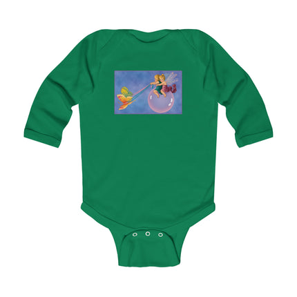Flight of the Fairies Baby Long Sleeve Bodysuit – Whimsical Bubble Ride & Butterfly Magic