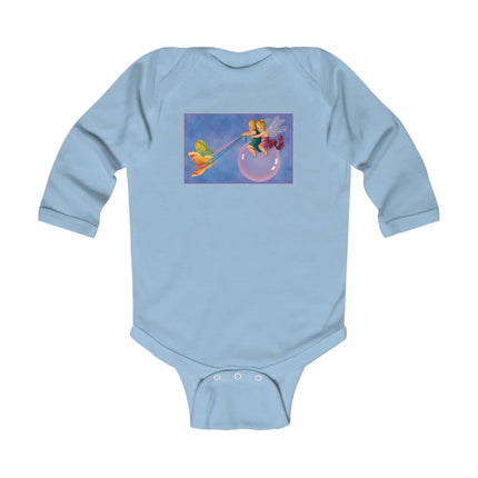 Flight of the Fairies Baby Long Sleeve Bodysuit – Whimsical Bubble Ride & Butterfly Magic
