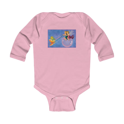 Flight of the Fairies Baby Long Sleeve Bodysuit – Whimsical Bubble Ride & Butterfly Magic