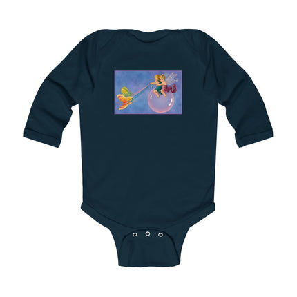 Flight of the Fairies Baby Long Sleeve Bodysuit – Whimsical Bubble Ride & Butterfly Magic