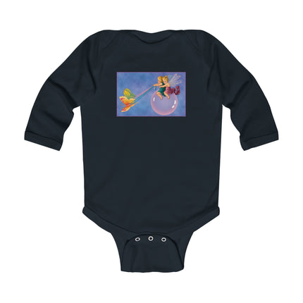 Flight of the Fairies Baby Long Sleeve Bodysuit – Whimsical Bubble Ride & Butterfly Magic