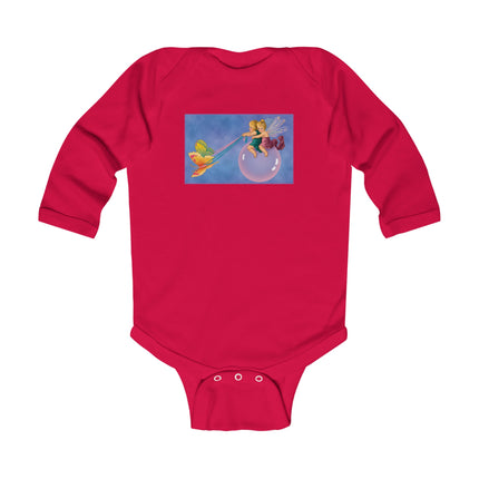 Flight of the Fairies Baby Long Sleeve Bodysuit – Whimsical Bubble Ride & Butterfly Magic