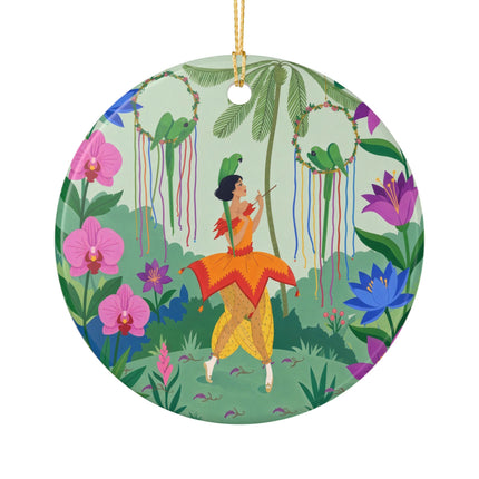 🦜🌺 The Parrot Dancer Ceramic Ornament – Art Deco Tropical Whimsy