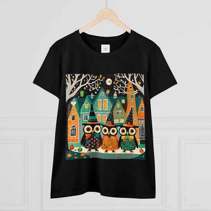 Night of the Trick-or-Treating Owlets Women's Midweight Cotton Tee