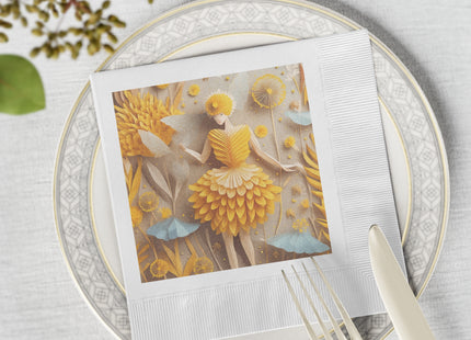 Dandelion Fairy White Coined Napkins