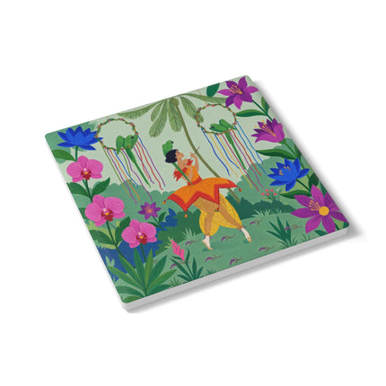 🦜🌺 The Parrot Dancer Ceramic Coaster – Art Deco Tropical Whimsy