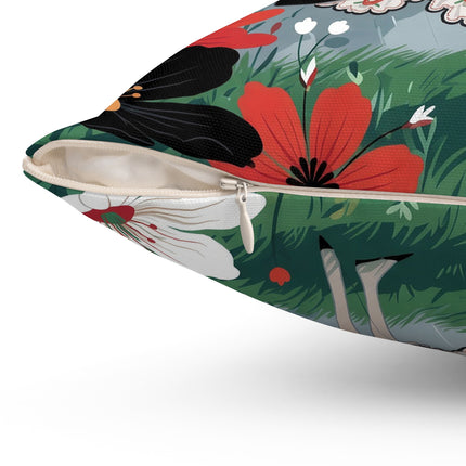 🌧️🌺 The Stormy Flower Walk Square Pillow – Art Deco Floral Fashion