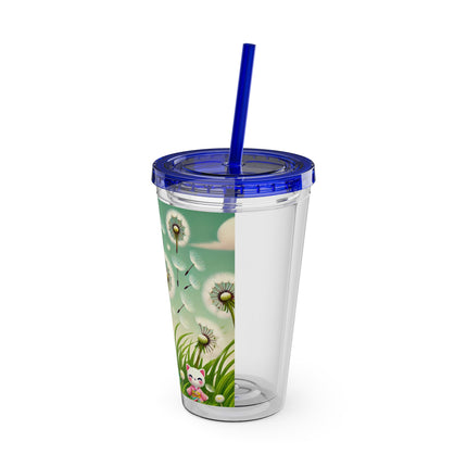 Geisha Kitten and the Dandelion Wish Sunsplash Tumbler with Straw, 16oz
