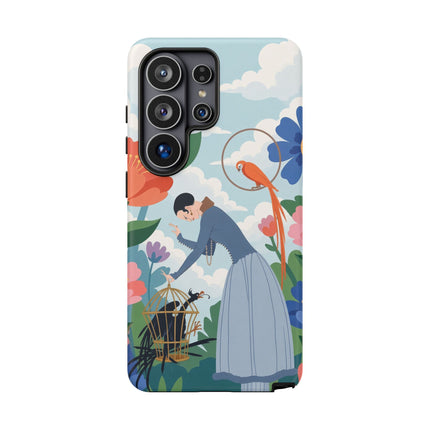 🦜🌺 The Lady Of The Garden Aviary Phone Case – Art Deco Floral Whimsy