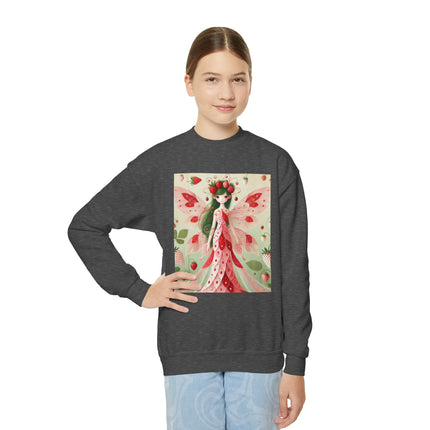 Strawberry Fairy Delight Youth Crewneck Sweatshirt – Sweet Magic, Nature & Whimsical Joy