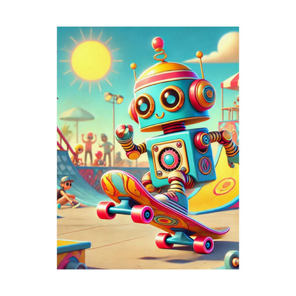 🛹🤖 The Skate Park Robot Matte Vertical Poster – Action, Energy & Retro Fun
