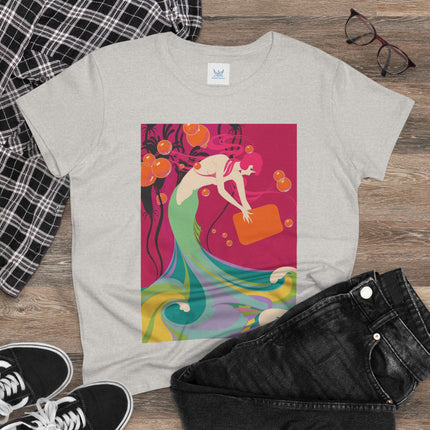 Mermaid Dive Women's Midweight Cotton Tee – Joyful Underwater Fantasy
