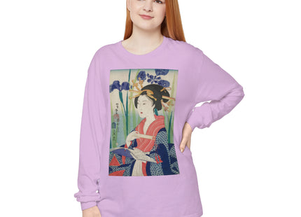 Woman with Bookmark and Book Garment-dyed Long Sleeve T-Shirt